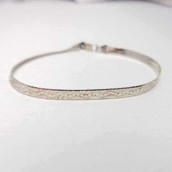 Vintage Sterling Silver Herringbone Flat Chain Bracelet, Made in Italy, Milor - Picture 2 of 7